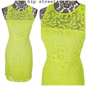 J CREW Sleeveless Neon Yellow Lace Sheath Pamela Party Dress 0